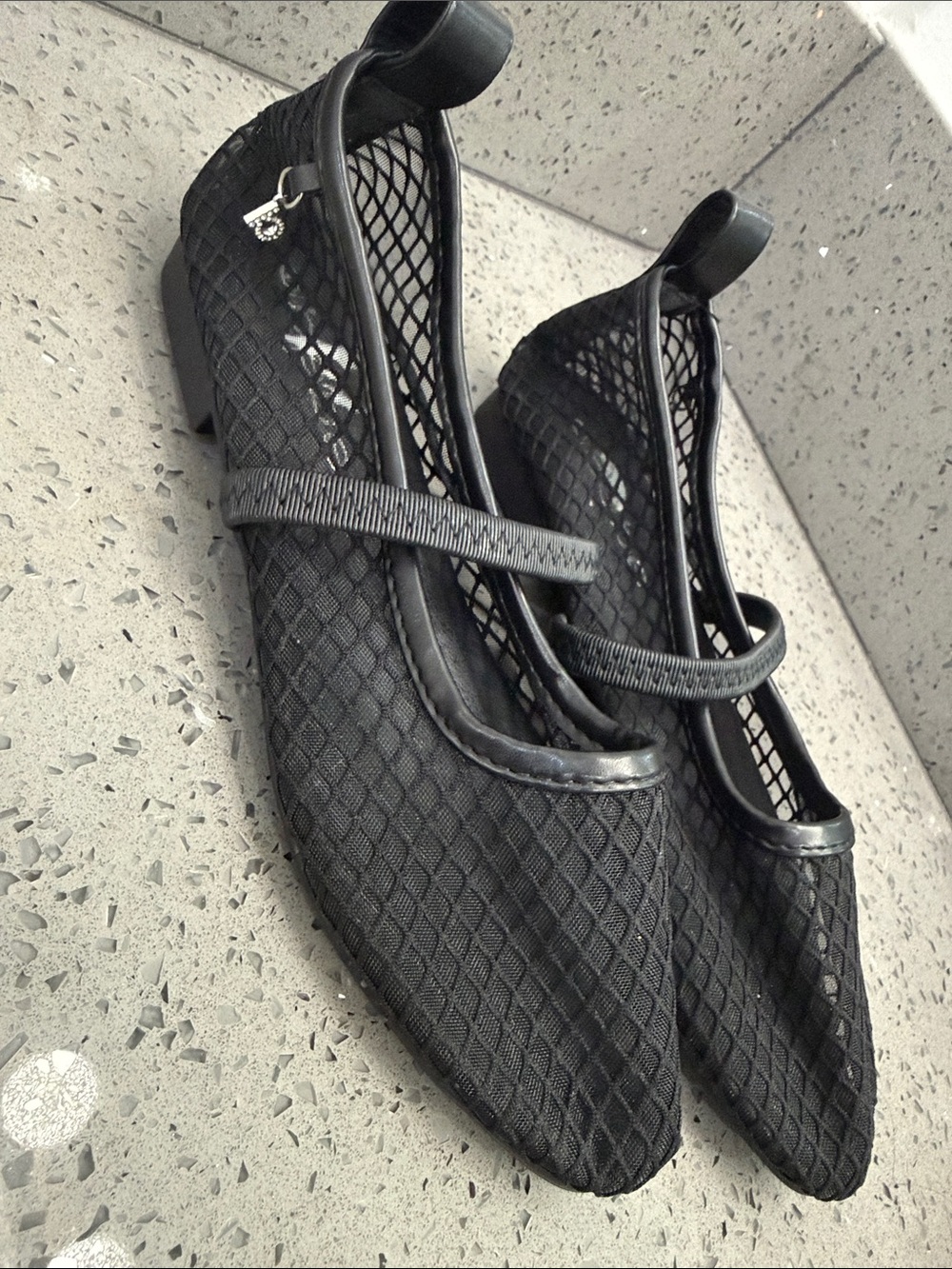 bebe Black Mesh Mary Jane Flats with Strap